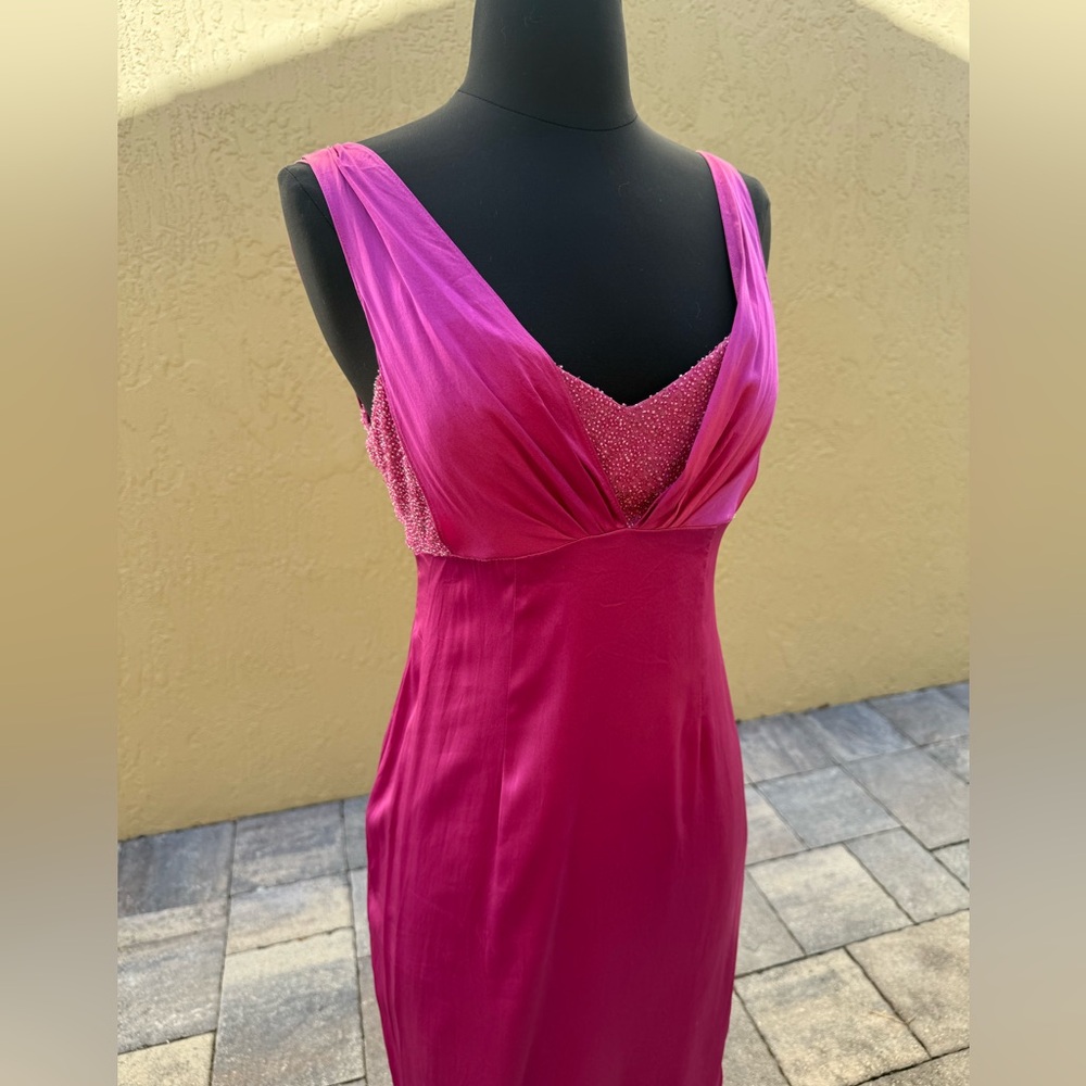 Y2K Vintage DAVID MEISTER Fuschia Pink Beaded Cocktail Dress Sz 4